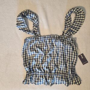 Blue and White Gingham Sleeveless Top
